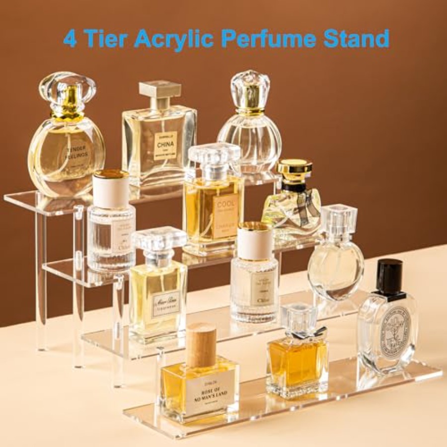 4段アクリル製香水オーガナイザースタンド、香水、コロン、化粧 - Display Risers Set のレビューと価格